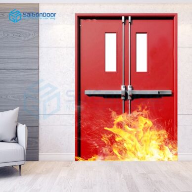 Cửa thoát hiểm 2 cánh dùng thanh thoát hiểm đôi 2P1R2G2